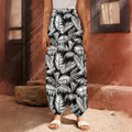 Black And White Palm Leaves Print Harem Pants