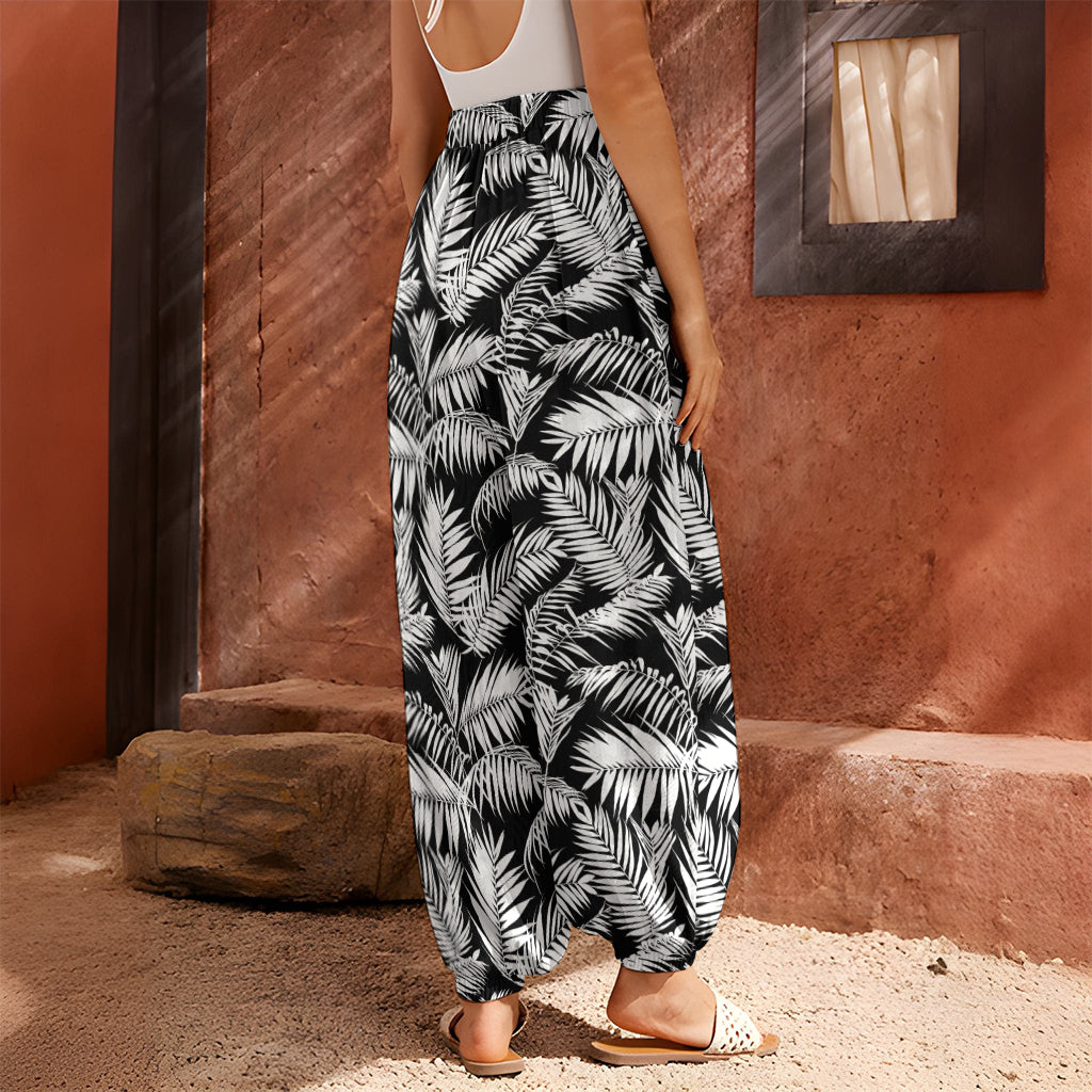 Black And White Palm Leaves Print Harem Pants