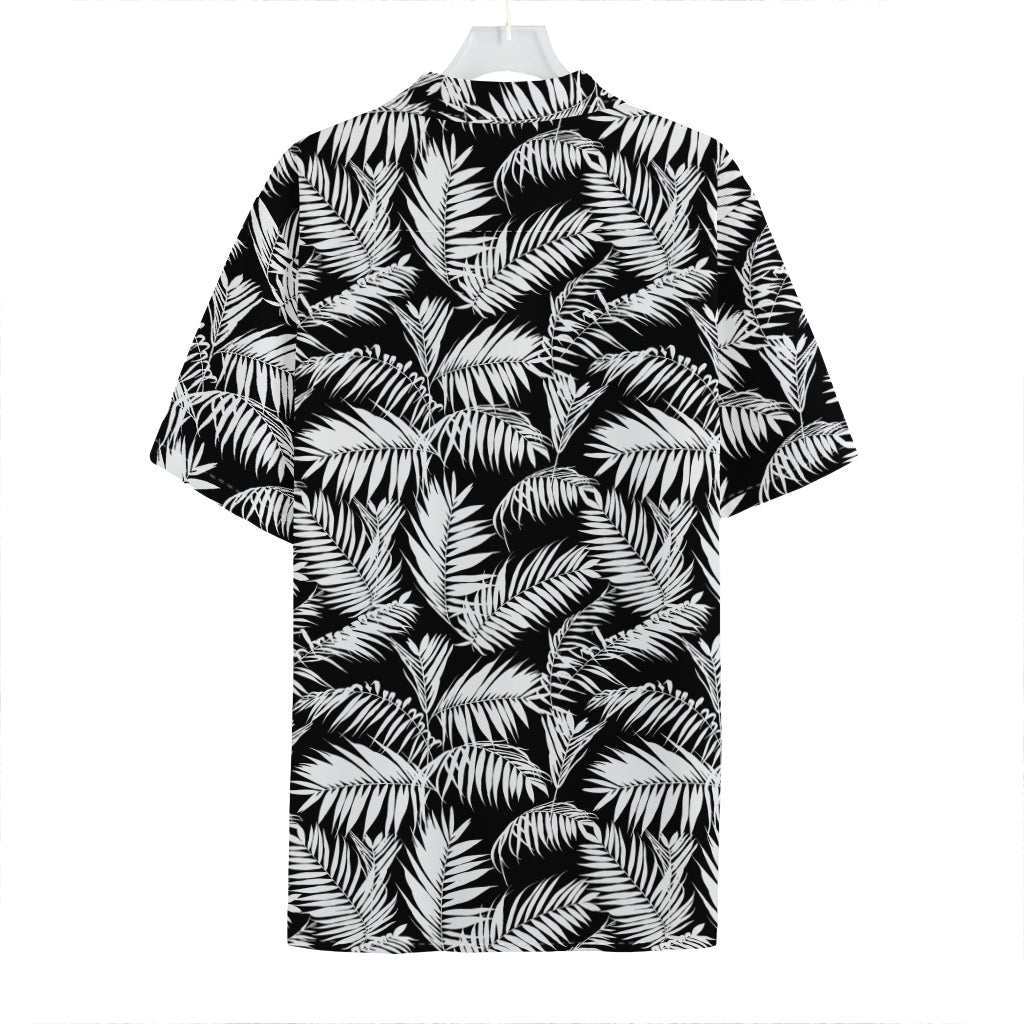 Black And White Palm Leaves Print Hawaiian Shirt