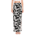 Black And White Palm Leaves Print High Slit Maxi Skirt