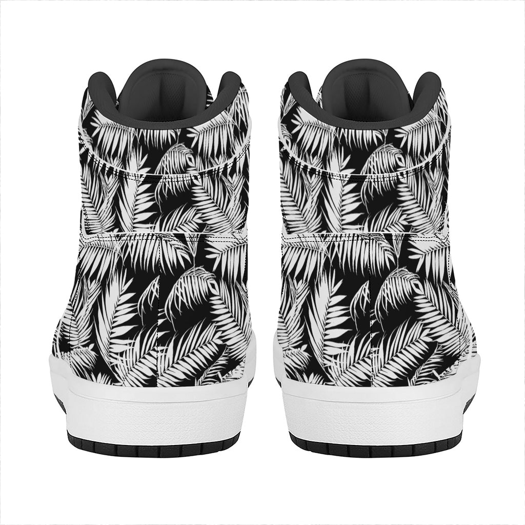 Black And White Palm Leaves Print High Top Leather Sneakers