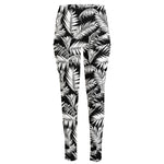 Black And White Palm Leaves Print High-Waisted Pocket Leggings