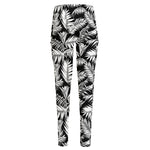 Black And White Palm Leaves Print High-Waisted Pocket Leggings