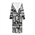 Black And White Palm Leaves Print Hooded Bathrobe