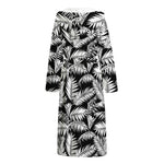 Black And White Palm Leaves Print Hooded Bathrobe