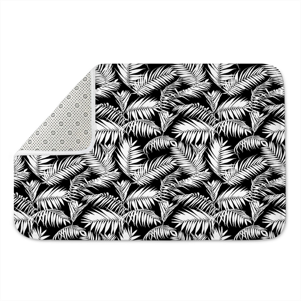Black And White Palm Leaves Print Indoor Door Mat