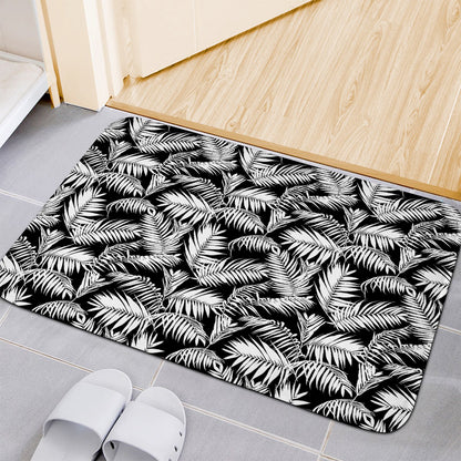 Black And White Palm Leaves Print Indoor Door Mat