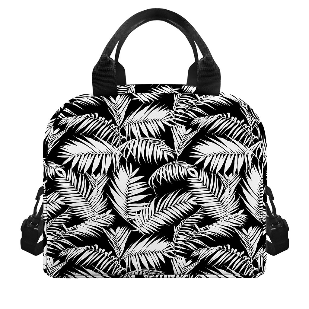 Black And White Palm Leaves Print Insulated Lunch Bag