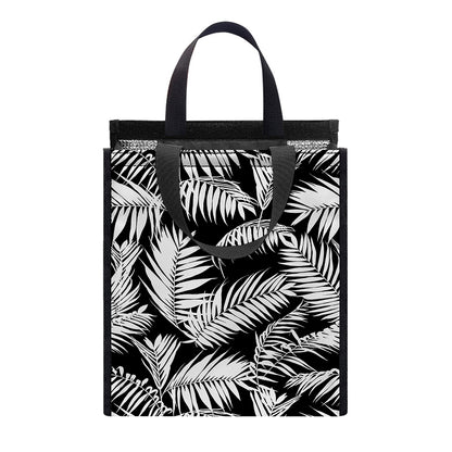 Black And White Palm Leaves Print Insulated Lunch Tote