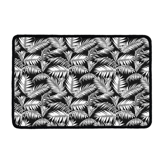 Black And White Palm Leaves Print Kitchen Mat