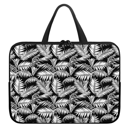 Black And White Palm Leaves Print Laptop Sleeve With Handle