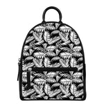 Black And White Palm Leaves Print Leather Backpack