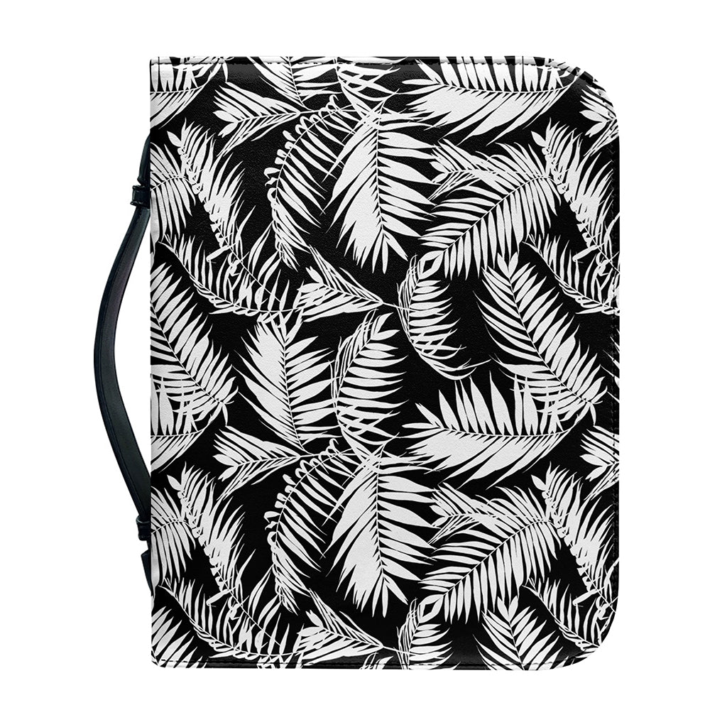 Black And White Palm Leaves Print Leather Bible Cover