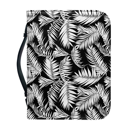 Black And White Palm Leaves Print Leather Bible Cover