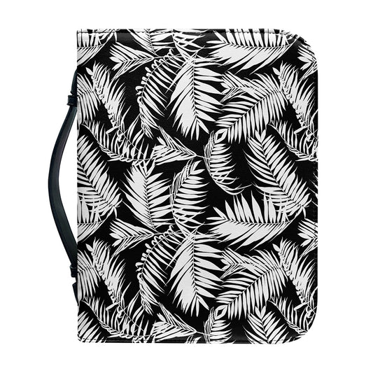Black And White Palm Leaves Print Leather Bible Cover