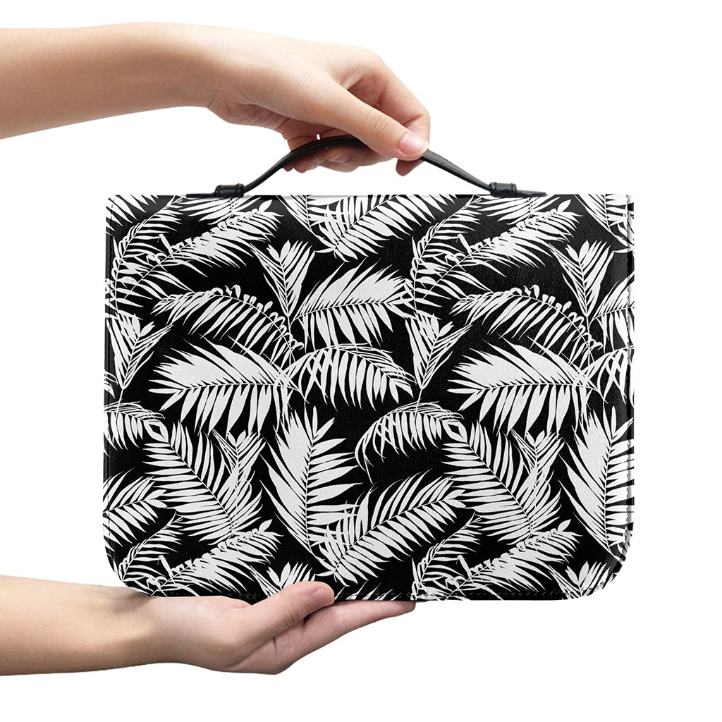 Black And White Palm Leaves Print Leather Bible Cover