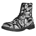 Black And White Palm Leaves Print Lace-Up Boots