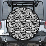 Black And White Palm Leaves Print Leather Spare Tire Cover