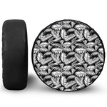 Black And White Palm Leaves Print Leather Spare Tire Cover