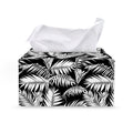Black And White Palm Leaves Print Leather Tissue Box Cover