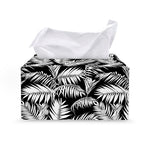 Black And White Palm Leaves Print Leather Tissue Box Cover