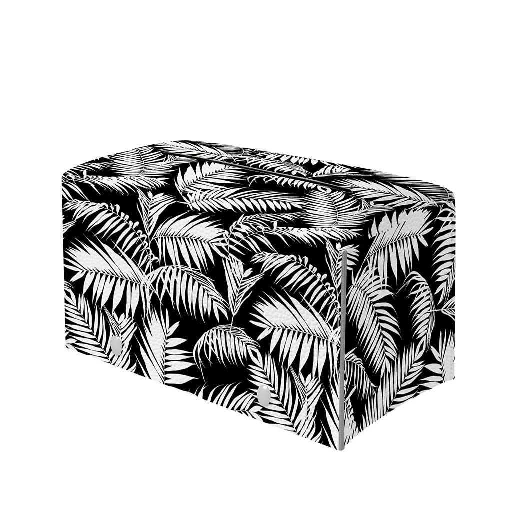 Black And White Palm Leaves Print Leather Tissue Box Cover