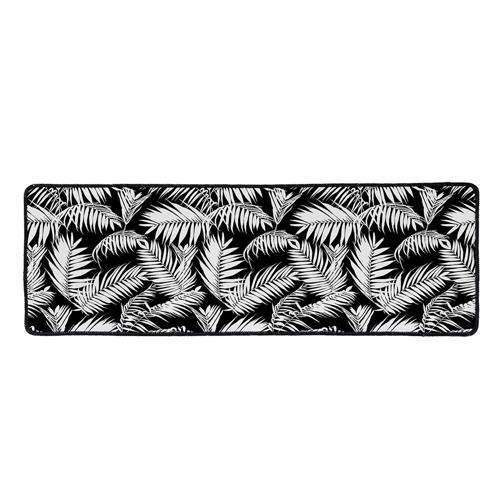 Black And White Palm Leaves Print Long Kitchen Mat
