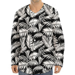Black And White Palm Leaves Print Long Sleeve Baseball Jersey