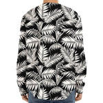 Black And White Palm Leaves Print Long Sleeve Baseball Jersey