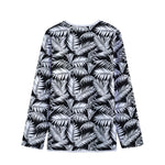 Black And White Palm Leaves Print Long Sleeve Short Coat