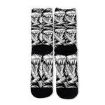 Black And White Palm Leaves Print Long Socks