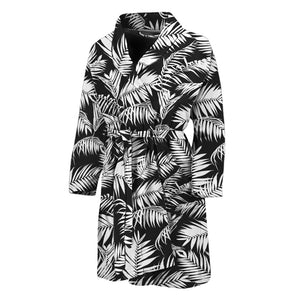 Black And White Palm Leaves Print Men's Bathrobe