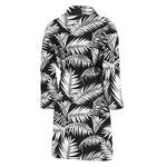 Black And White Palm Leaves Print Men's Bathrobe