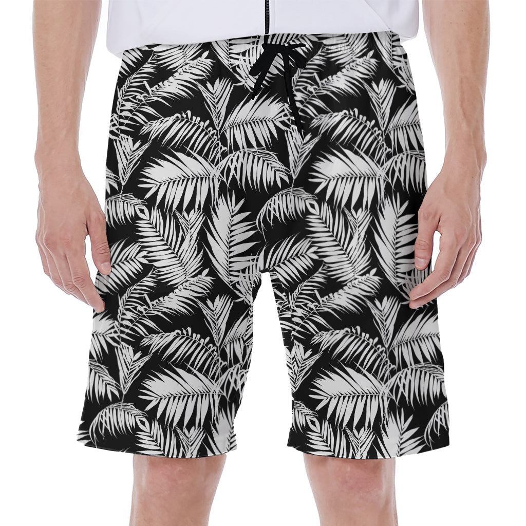 Black And White Palm Leaves Print Men's Beach Shorts