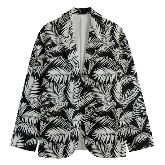 Black And White Palm Leaves Print Men's Blazer