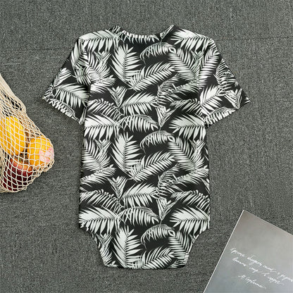 Black And White Palm Leaves Print Men's Bodysuit