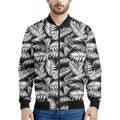 Black And White Palm Leaves Print Men's Bomber Jacket
