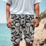 Black And White Palm Leaves Print Men's Cargo Shorts