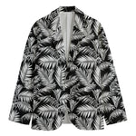 Black And White Palm Leaves Print Men's Cotton Blazer