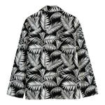 Black And White Palm Leaves Print Men's Cotton Blazer
