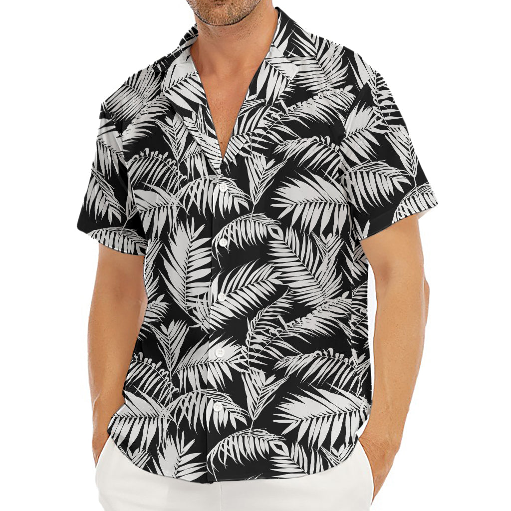 Black And White Palm Leaves Print Men's Deep V-Neck Shirt