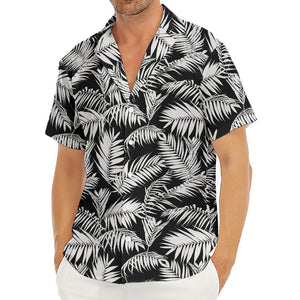 Black And White Palm Leaves Print Men's Deep V-Neck Shirt