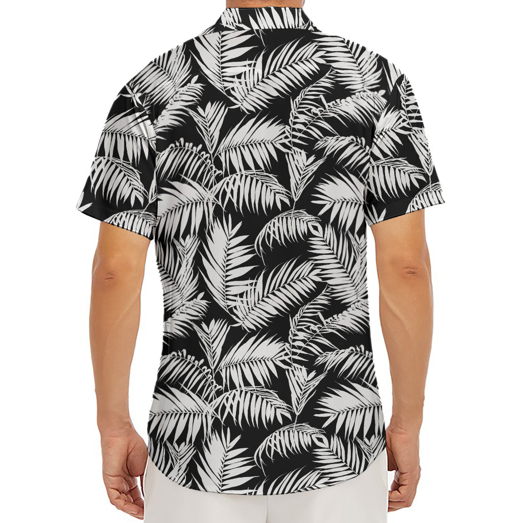 Black And White Palm Leaves Print Men's Deep V-Neck Shirt