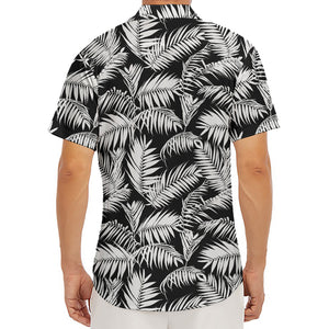 Black And White Palm Leaves Print Men's Deep V-Neck Shirt