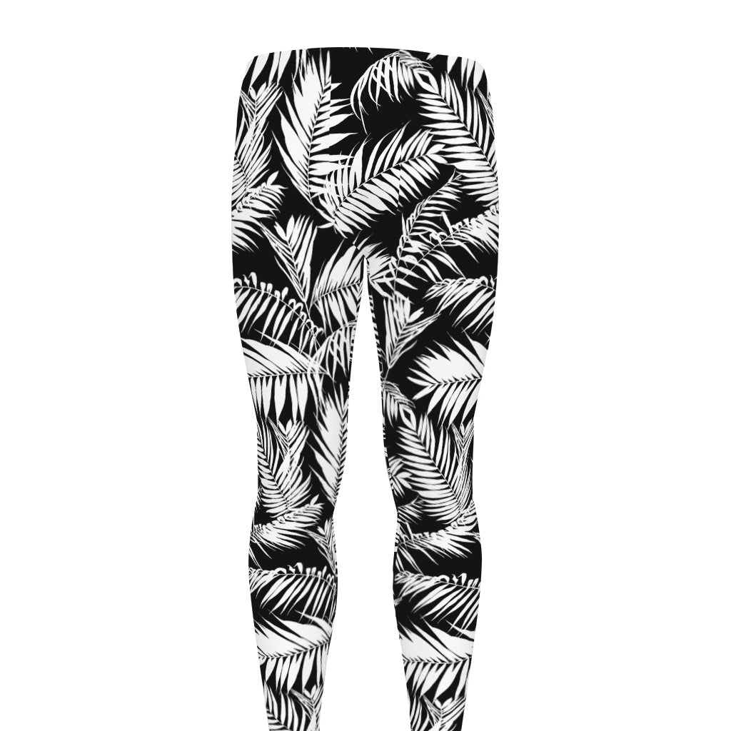 Black And White Palm Leaves Print Men's leggings