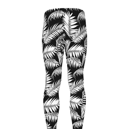 Black And White Palm Leaves Print Men's leggings