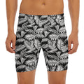 Black And White Palm Leaves Print Men's Long Boxer Briefs