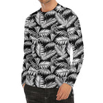 Black And White Palm Leaves Print Men's Long Sleeve Rash Guard