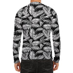 Black And White Palm Leaves Print Men's Long Sleeve Rash Guard