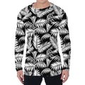 Black And White Palm Leaves Print Men's Long Sleeve T-Shirt
